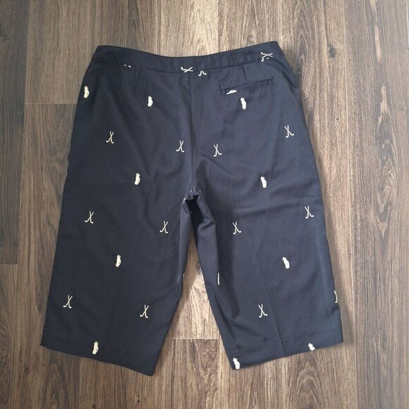 💙 Coral Bay Golf Lightweight Gold Print Pockets Bermuda Shorts Size 14 - Picture 7 of 8